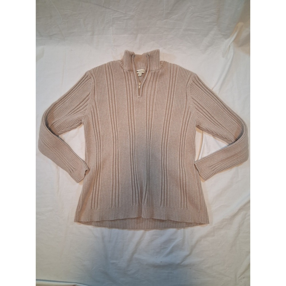 Wilke Rodriguez Mens XL Beige Ribbed 100% Cotton Quarter Zip Mock Neck Sweater